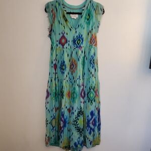 Anthropologie Vibrant Aqua Patterned Maxi Dress Size S